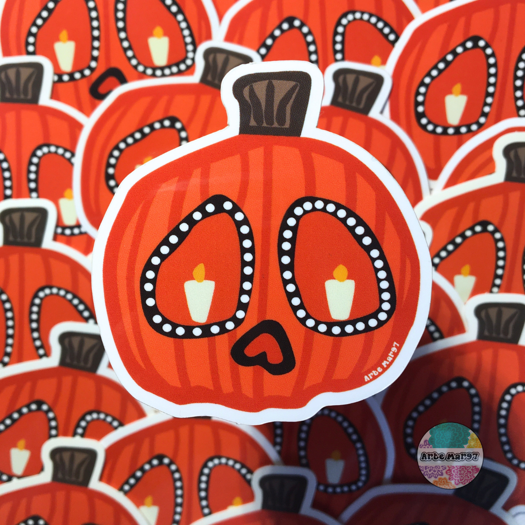 Sugar Skull Pumpkin Vinyl Sticker