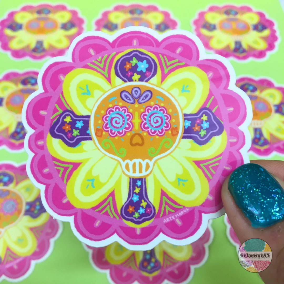 Sugar Skull Flower Vinyl Sticker