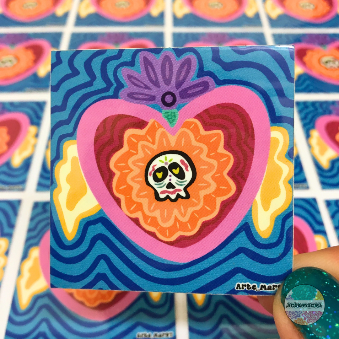 Calavera en Corazon de Angel Vinyl Sticker