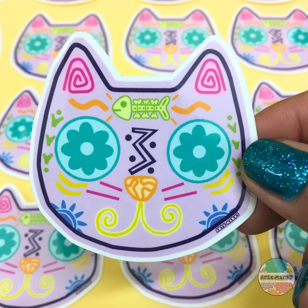 Sugar Skull Cat Vinyl Sticker