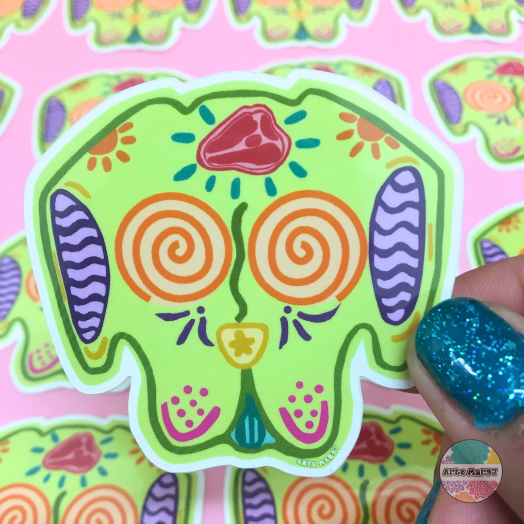 Spiral-Eyed Calavera Dog Vinyl Sticker