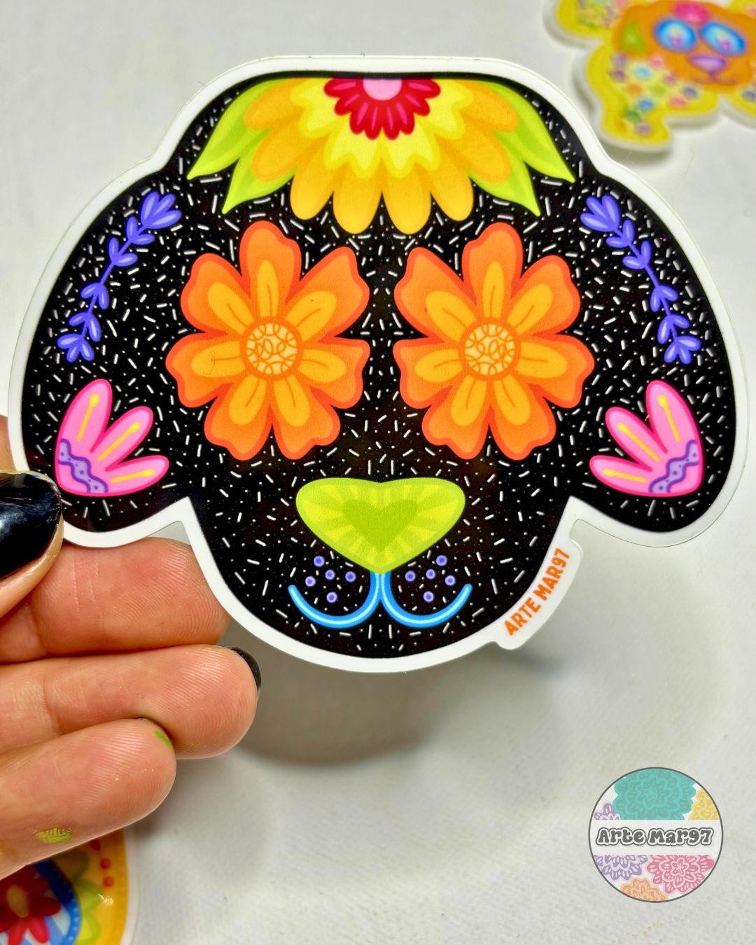 Marigold Calavera Dog Vinyl Sticker