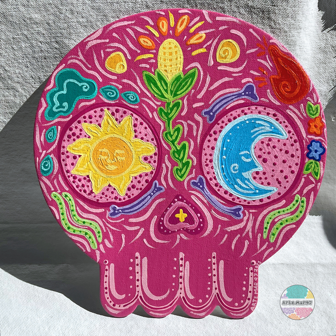 Calavera de Maíz - Calavera-Shaped Canvas Panel