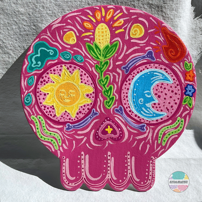 Calavera de Maíz - Calavera-Shaped Canvas Panel