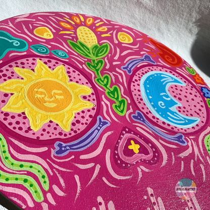 Calavera de Maíz - Calavera-Shaped Canvas Panel
