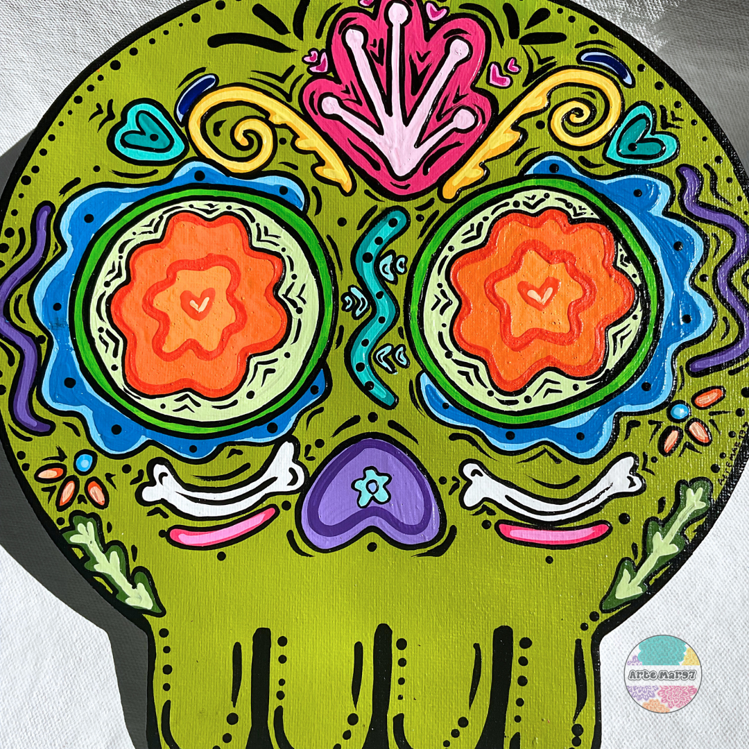Calavera en Movimiento - Calavera-Shaped Canvas Panel