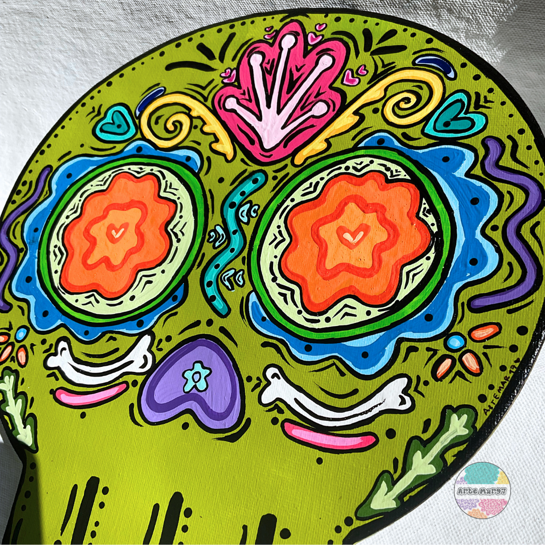 Calavera en Movimiento - Calavera-Shaped Canvas Panel
