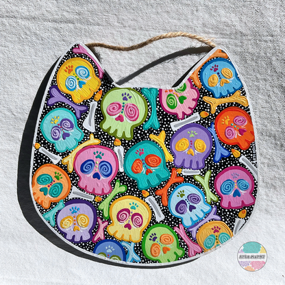 Calaveritas de Colores – Wooden Cat Plaque
