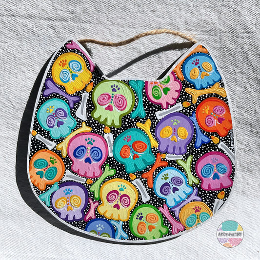 Calaveritas de Colores – Wooden Cat Plaque