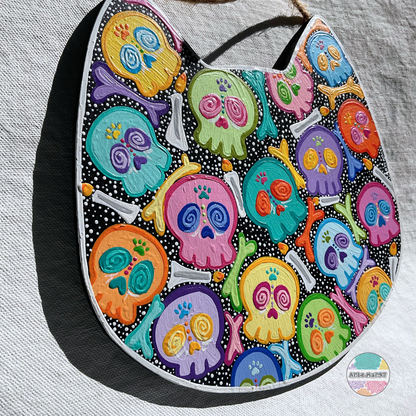 Calaveritas de Colores – Wooden Cat Plaque