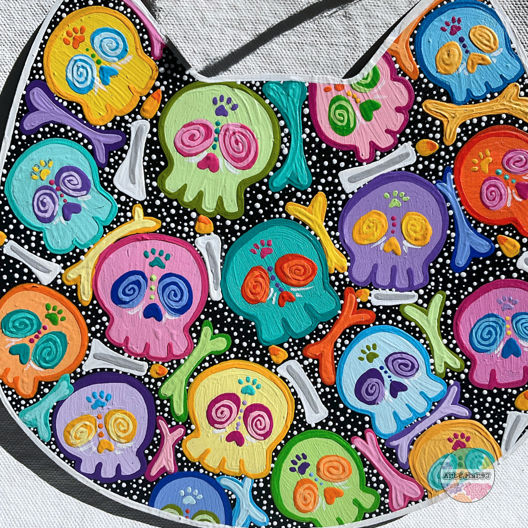 Calaveritas de Colores – Wooden Cat Plaque