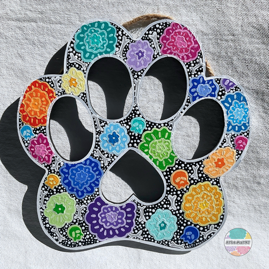 Flores y Calaveras- Wooden Paw Plaque