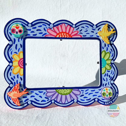 Calaveritas, Flores, y Pajaros - Wooden Picture Frame
