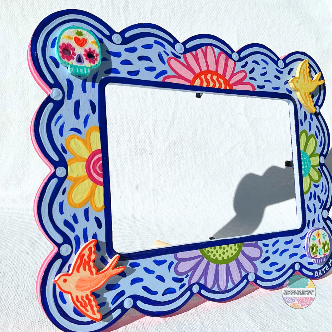Calaveritas, Flores, y Pajaros - Wooden Picture Frame