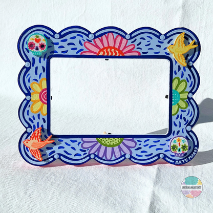 Calaveritas, Flores, y Pajaros - Wooden Picture Frame