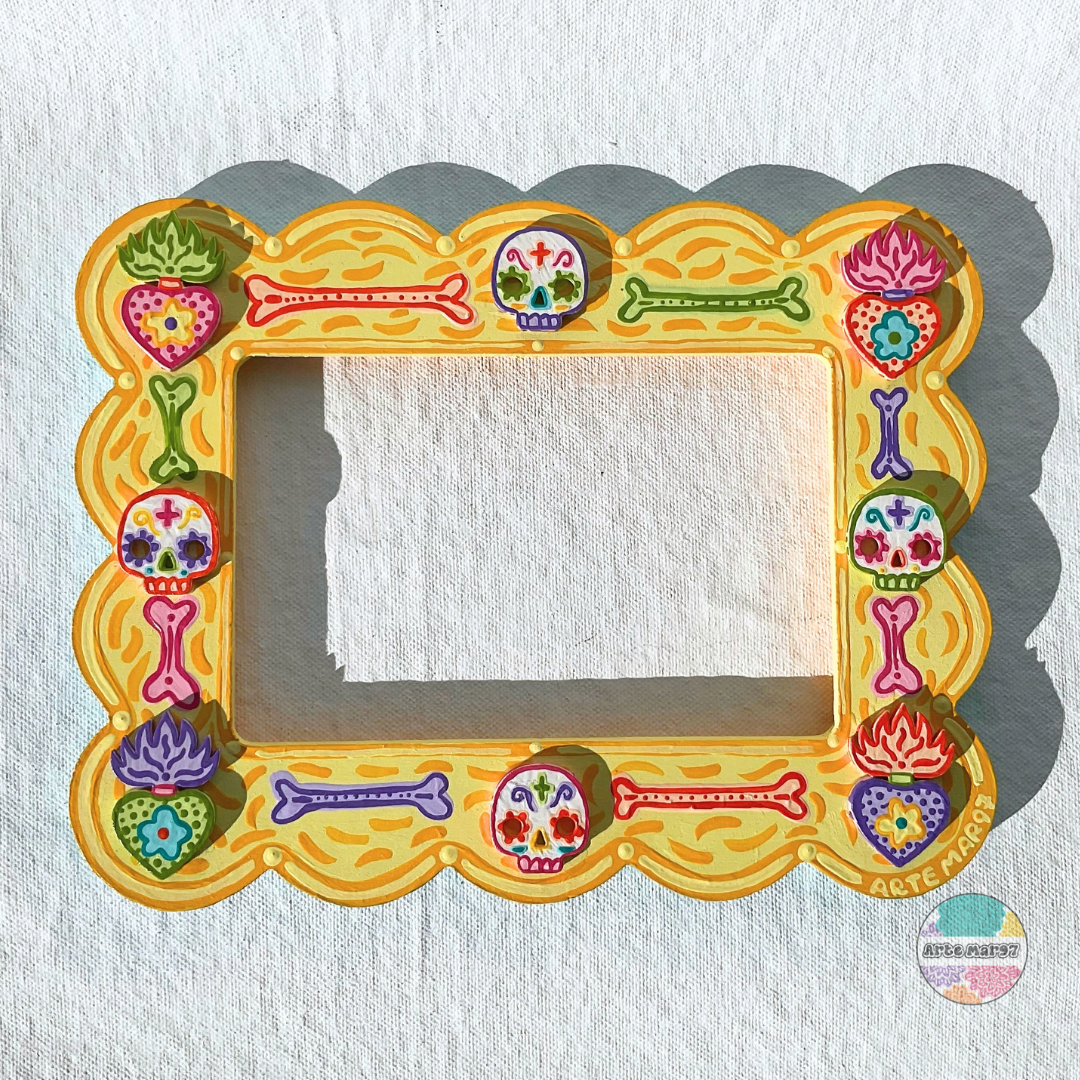 Colorful Bones, Sacred Hearts, & Sugar Skulls - Wooden Picture Frame