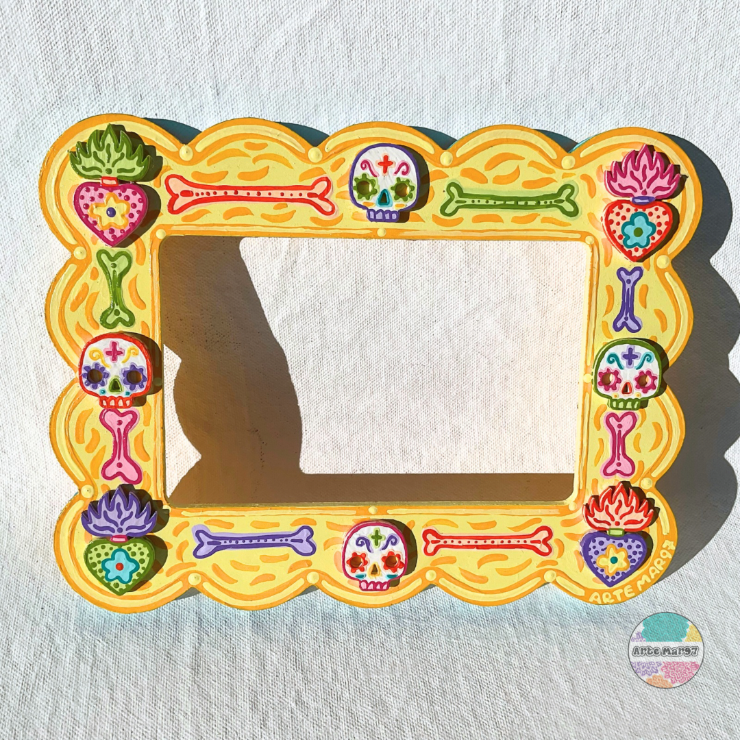 Colorful Bones, Sacred Hearts, & Sugar Skulls - Wooden Picture Frame