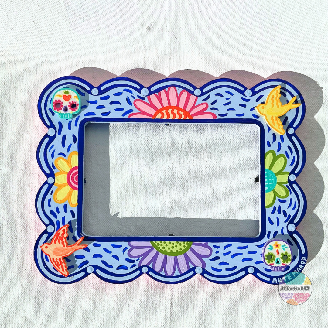 Calaveritas, Flores, y Pajaros - Wooden Picture Frame