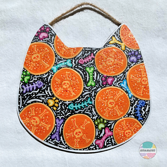 Pan de Muerto y Fish Bones - Wooden Cat Plaque