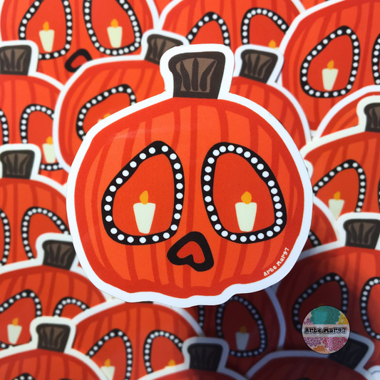 Sugar Skull Pumpkin Vinyl Sticker