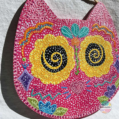 Spiral Cat Eyes – Wooden Cat Plaque